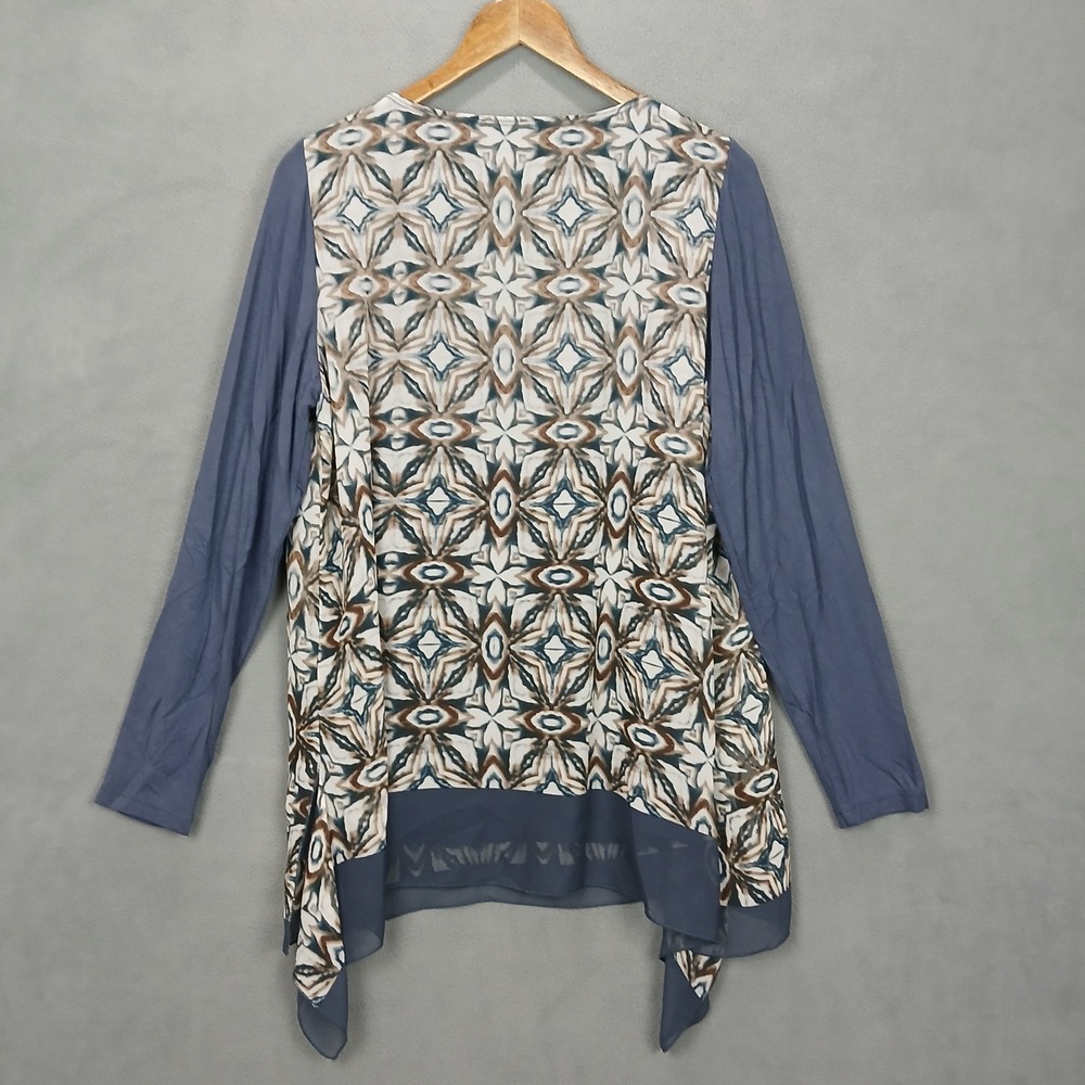 Picadilly Tunic Top Womens Large Dusty Blue Geometric Asymmetric Hem Round Neck - Picture 6 of 6
